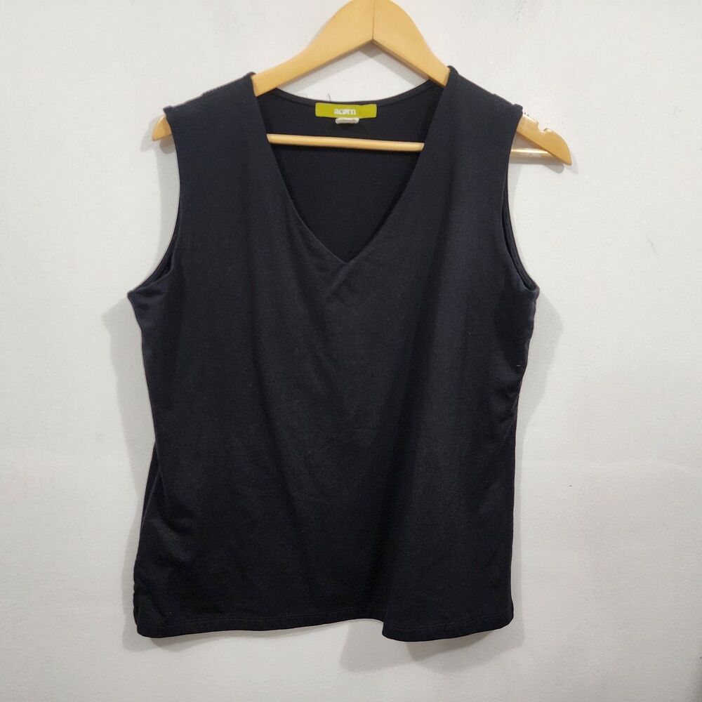 Acorn Double-lined Knit Ponte Tank Camisole Black Nylon Spandex Stretch Womens M